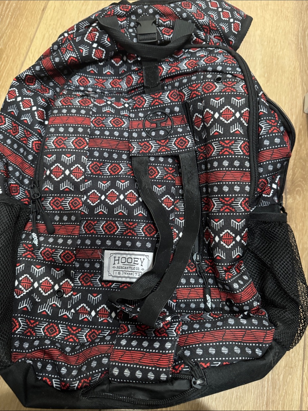Hooey Black and Red Aztec-Pattern Backpack cowboy hat holder cover imcluded